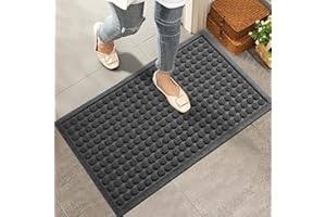 HIYARD Front Door Mat, Heavy Duty Welcome Door Mat Indoor Outdoor, Absorbent Doormat, Sturdy Non Slip Rubber, Stain and Fade Resistant, Low Profile Entry Mat for Outdoor Entrance, 29×17, Grey