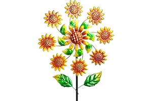 Senflame Outdoor Wind Spinner, 37" Metal Sunflower Wind Spinner with Stake, 360° Rotating Windmill Yard Art, Sunflower Outdoor Decor for Home Lawn Backyard Patio Decor, Gifts for Garden Lovers