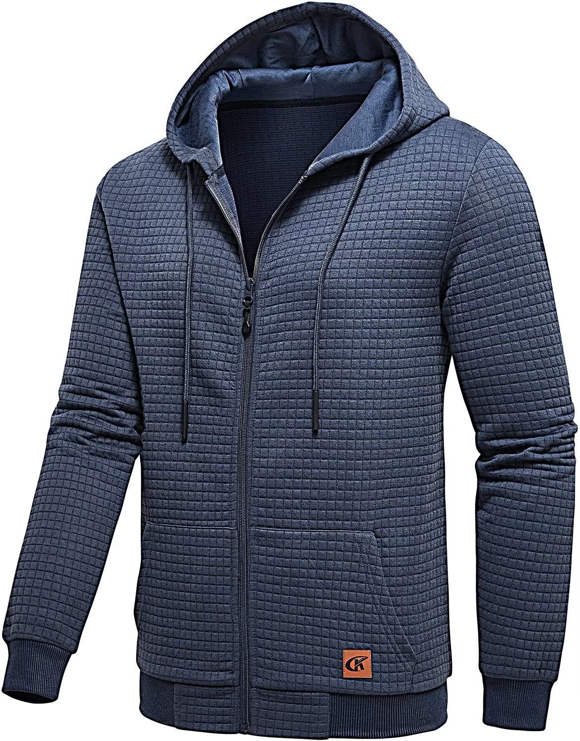 Photo 1 of Men's Jacquard PlaidCloth Lightweight Zipper Hoodie Sweatshirt Jacket GreyBlue Medium