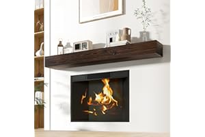 Acovy Floating Fireplace Mantel Shelves, 72x8x5 Inches Natural Wooden Floating Shelf for Over Fireplace, Wall-Mounted Mantel Shelf for Living Room and Home Decor, Rustic Brown