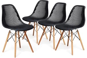 Giantex Set of 4 Modern Dining Chairs, Outdoor Indoor Shell PP Lounge Side Chairs w/Mesh Design, Beech Wood Legs, Tulip Leisu
