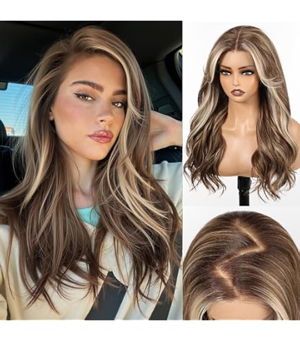 13x6 HD Lace Front Synthetic Wig 22 Inch Long Wave Layered Glueless 13X6 Glueless HD Lace Middle Part Body Wave Wig | 22  main image 3