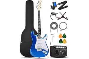 TOSTAR Electric Guitar Kit, 39 Inch Solid Wood Right Handed Guitar for Beginners Starter with Amp, HSS Pick Up, Poplar Body, 