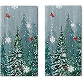 Croar Winter Forest Kitchen Dish Towel, Snowy Pine Tree Cardinal Snowflake Drying Hand Towel Baking Cooking Cloth, Christmas Woodland Farmhouse Home Decoration 18 x 26 Inches