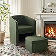 ELUCHANG Green Accent Chair with Storage Ottoman, Upholstered Barrel Arm Chair with Footrest, Modern Living Room Side Chair for Bedroom/Office/Small Space, Premium Boucle