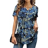 a.Jesdani Womens Summer Plus Size Tunic Tops Short Sleeve Blouses Casual Floral Henley Shirts