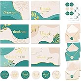 Decorably 24 Pack Gold-Foiled 6x4in Sage Green Thank You Cards with Envelopes & Stickers, 6 Elegant Designs for Friends, Family & Loved Ones, Blank Inside - All Occasions, Wedding, Birthday, Gifting