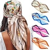 AWAYTR 35” Satin Large Square Head Scarves - 4PCS Silk Like Neck Scarf Hair Sleeping Wraps Satin Silk Scarfs for Women