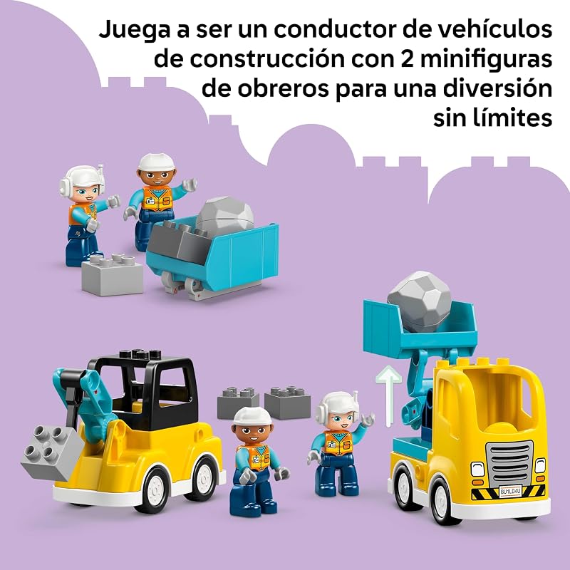 Duplo Construction Vehicles "3in1" - Jogo educativo Montessori com camiões, escavadoras e veículos de construção de brincar - Presente de Aniversário para Rapazes e Raparigas 2+ Anos - 10475