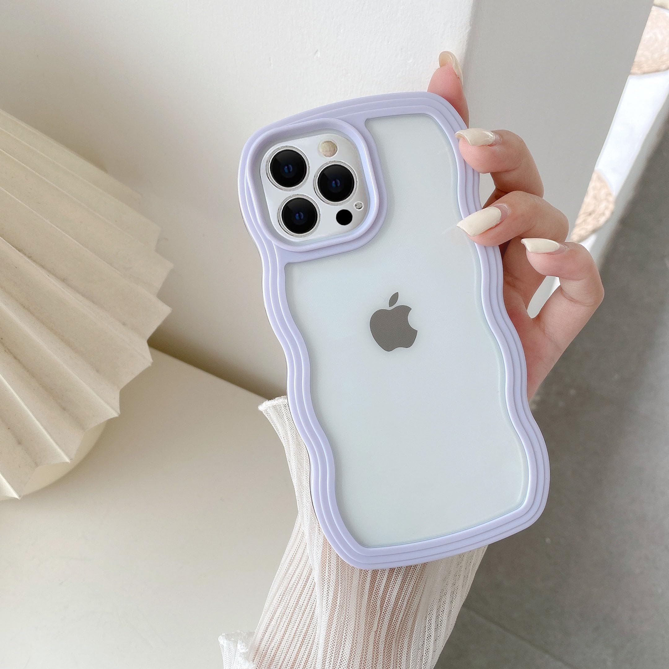 QLTYPRI Compatible with iPhone 14 Pro Case, Cute Curly Wave Frame Clear Case for Girls Women, Transparent Soft Silicone TPU Bumper Shockproof Protective Phone Cover for iPhone 14 Pro - Purple