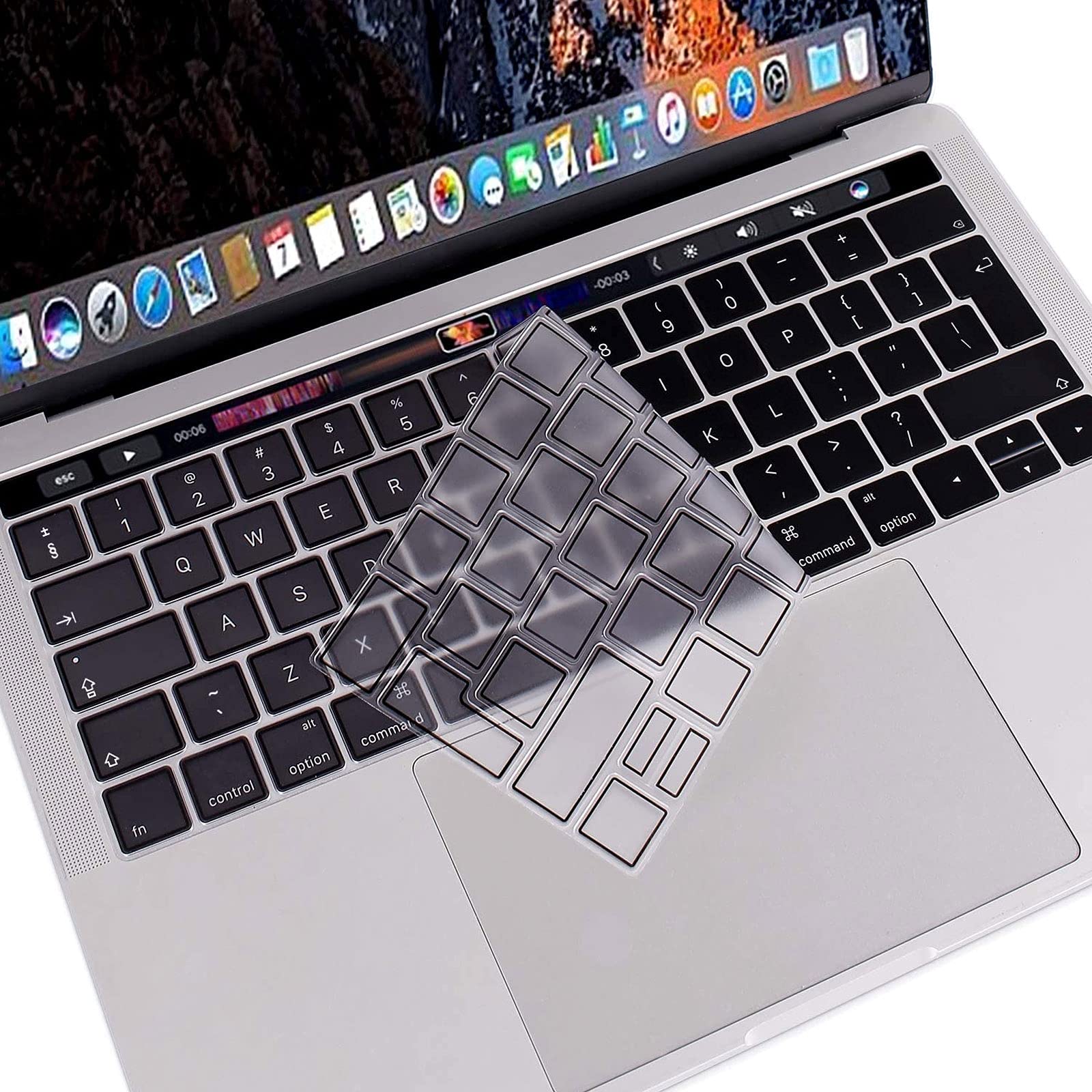 MOSISO Ultra Thin TPU Keyboard Cover Compatible with MacBook Pro with Touch Bar 13/15 Inch 2019/2018/2017/2016 Release, A2159/A1989/A1706, A1990/A1707 Transparent Skin - EU Layout, Black