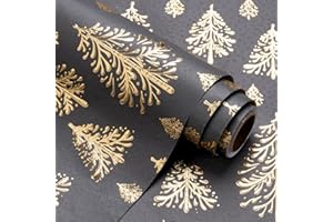 WRAPAHOLIC 3D Kraft Christmas Wrapping Paper Roll - Mini Roll - 17 Inch x 16.5 Feet - Gold and Dark Grey Christmas Tree Wrapping Paper with Embossed Perfect for Holiday, Party Celebration