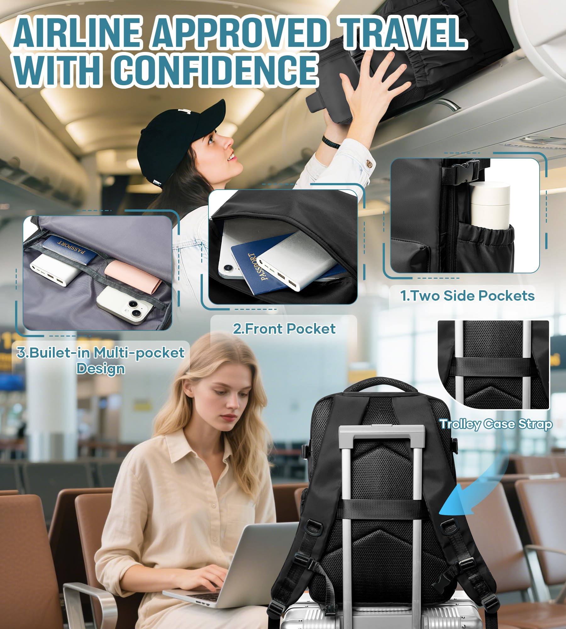 Vacuum Travel Backpack with Pump Women Personal Item Carry on Vacpack Backpacks Flight Approved 18x14x8 inches Men Laptop Waterproof Work Compression bags Casual Daypack Black Vacuum seal backpack