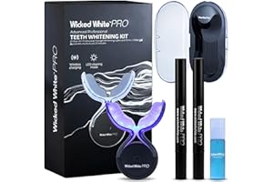 Wicked White PRO Professional LED Teeth Whitening Kit with Wireless Charging Case, LED Cleansing Mode, Light Activated Gel & 
