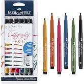 Faber-Castell Pitt Artist Calligraphy Pens | 6 India Ink Pens, 2.5 mm Chisel Tip | Multicolor Calligraphy Pen Set for Lettering, Journaling, Creative Writing &amp; Hand Lettering Designs