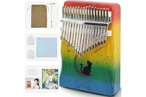 FINDAMAZE 17 Key Kalimba Thumb Piano - Portable Finger Piano with Tuning Hammer & Study Guide, Premium Wood, Unique Musical Gift for Birthdays & Holidays & Beginner-Moon Cat-E