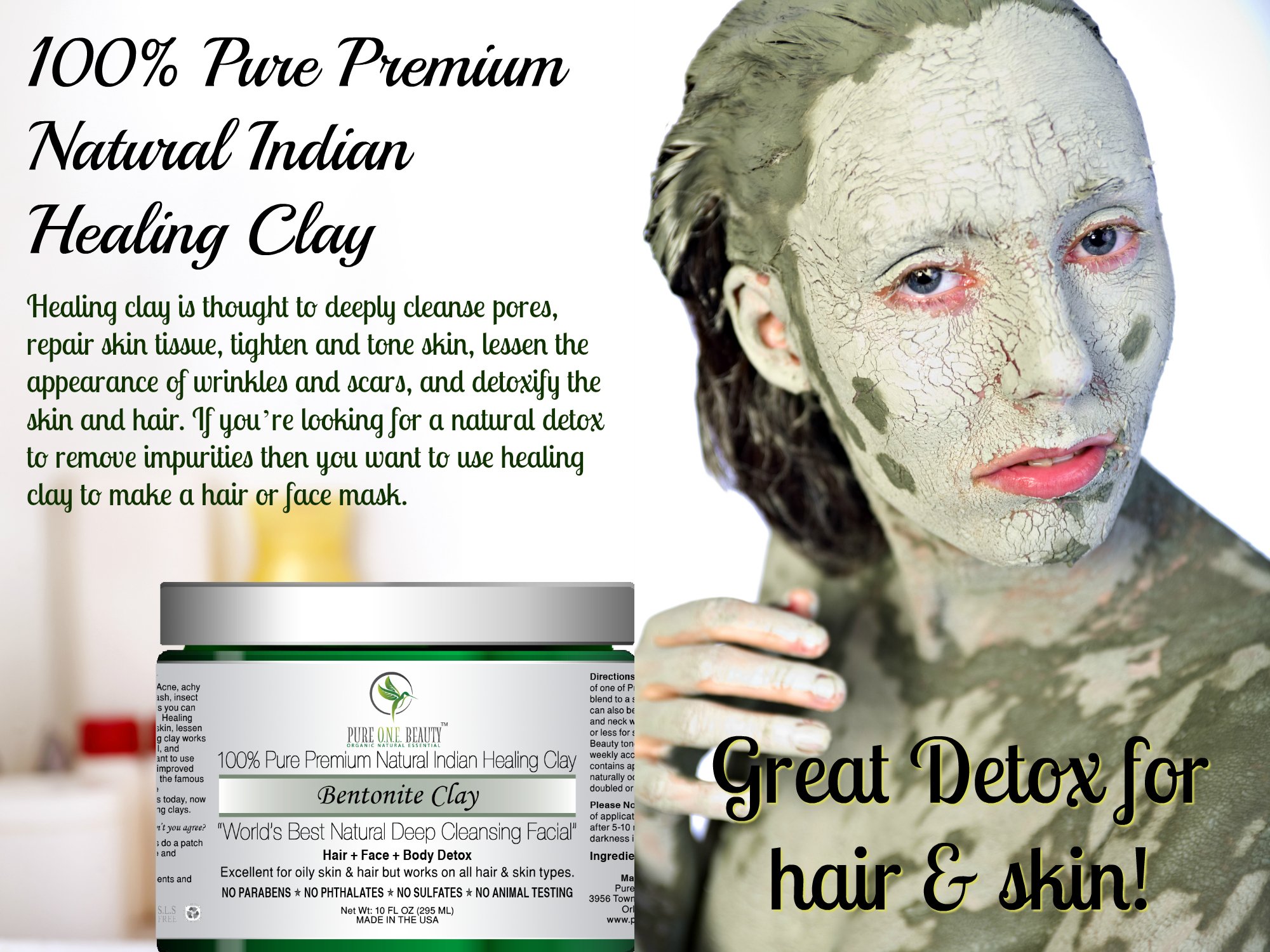 100% Pure Premium Natural Indian Healing Clay; Bentonite Clay: World’s Best Natural Deep Cleansing Facial