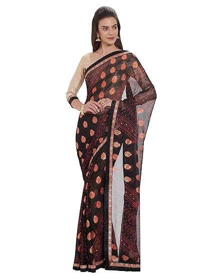 Womens Georgette Saree With Unstitched Blouse Piece
