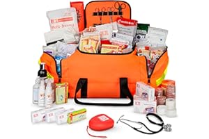 EVER READY FIRST AID Large EMT Trauma Bag – Fully Stocked First Aid Kit with Tourniquet, Gauze, CPR Mask, Trauma Shears & Emergency Medical Supplies – Orange