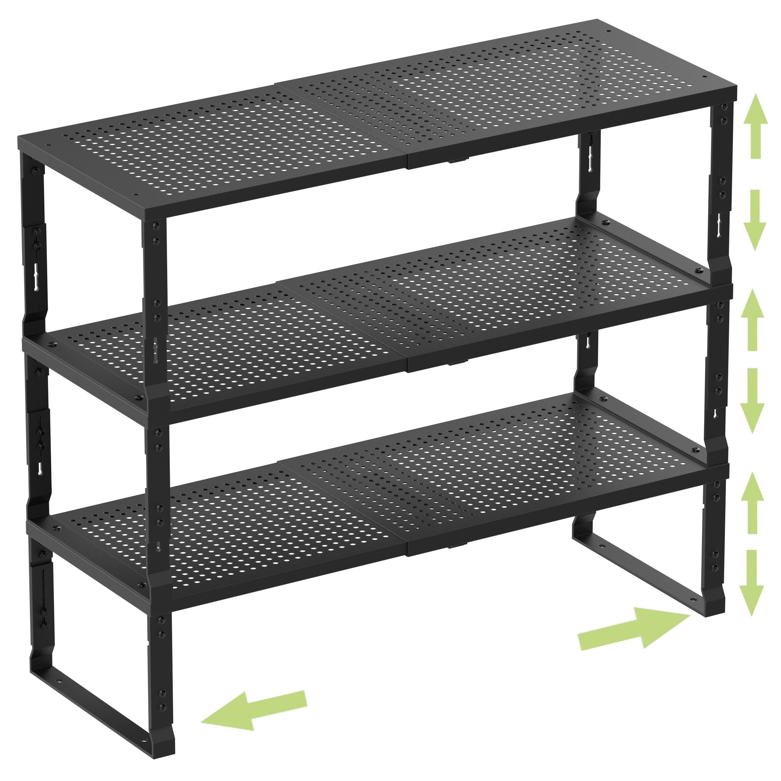 Photo 1 of *missing parts*Zilvando Heavy-Duty Adjustable Metal Shelf Organizer - Expandable & Stackable Pantry Storage Rack for Kitchen, Bathroom, RV, Cabinets(3 Packs/Black, Medium)