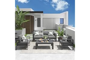 Solaste Aluminum Patio Furniture Set, 5 Seats Modern Outdoor Conversation Set Sectional Sofa with Upgrade Cushion and Coffee Table,Grey