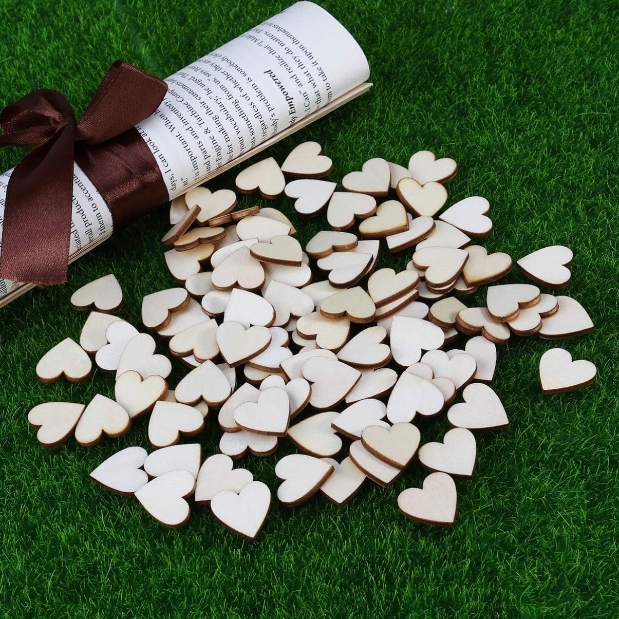 Vosarea Unfinished Wood Heart Shaped DIY Arts Crafts Scrapbooking Cutout for Wedding Decorations, Wood Color, 100pcs - Image 3