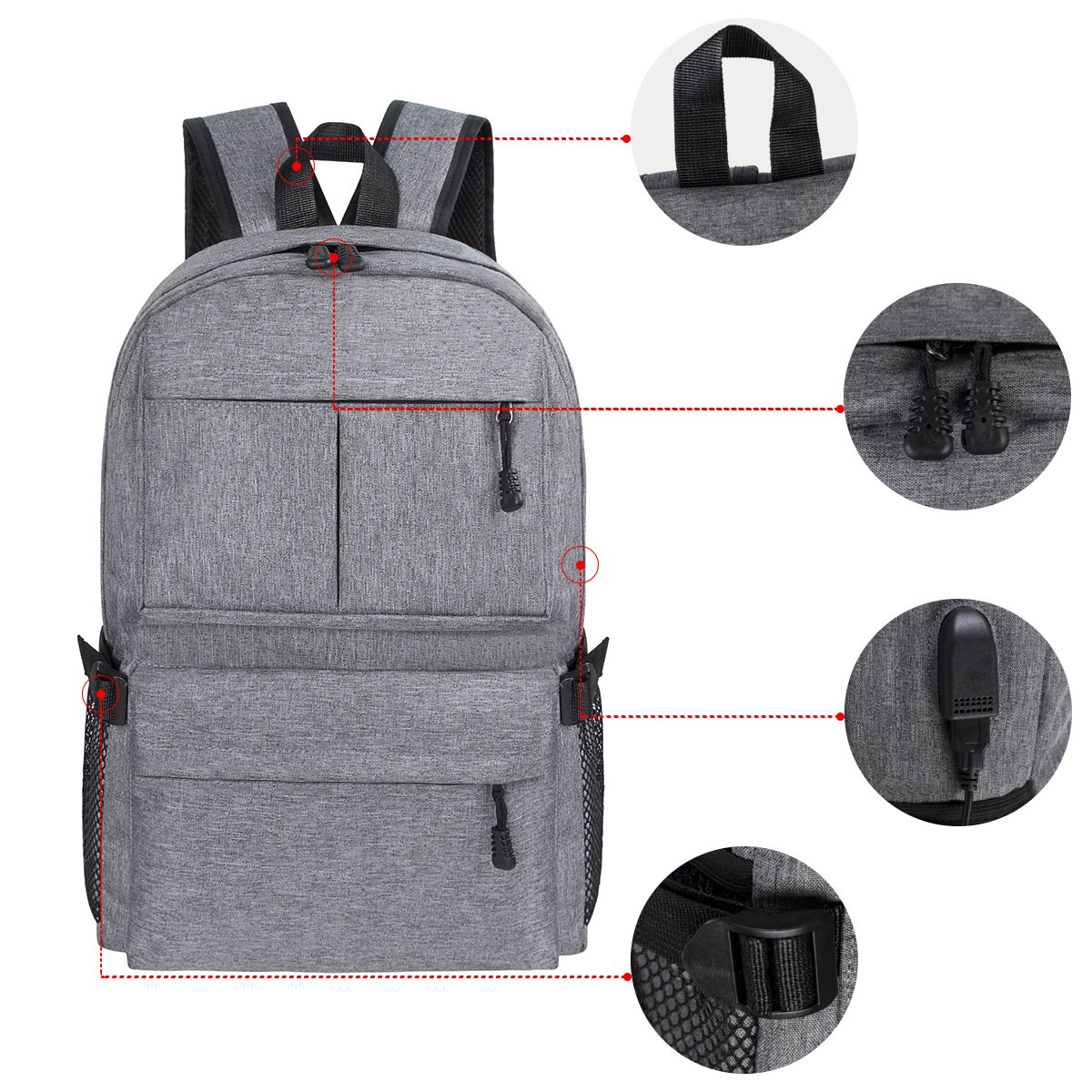 Casual Laptop Backpack School Bag Daypack Bookbag with USB Charging Port Fits 15 Inch Laptop Notebook for College Students Travel Backpack Women & Men (Gray)