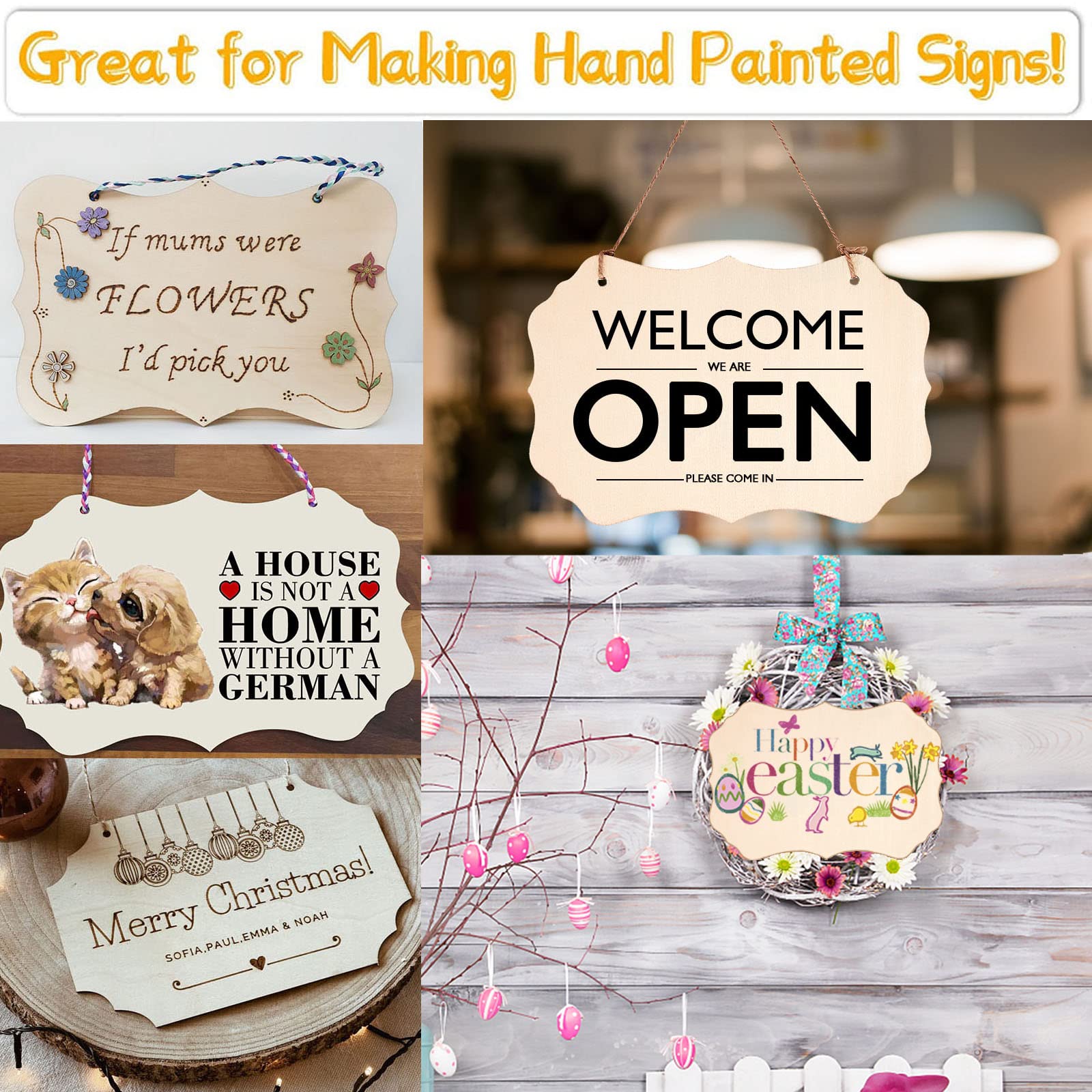 12Pcs Unfinished Wood Crafts, Rectangle-Shaped Wood Plaques for Carfts, Door Hanger, Burning, Painting, DIY Wooden Sign Crafts Halloween Christmas Holiday Home Decor, 8.8 x 5.7 Inches