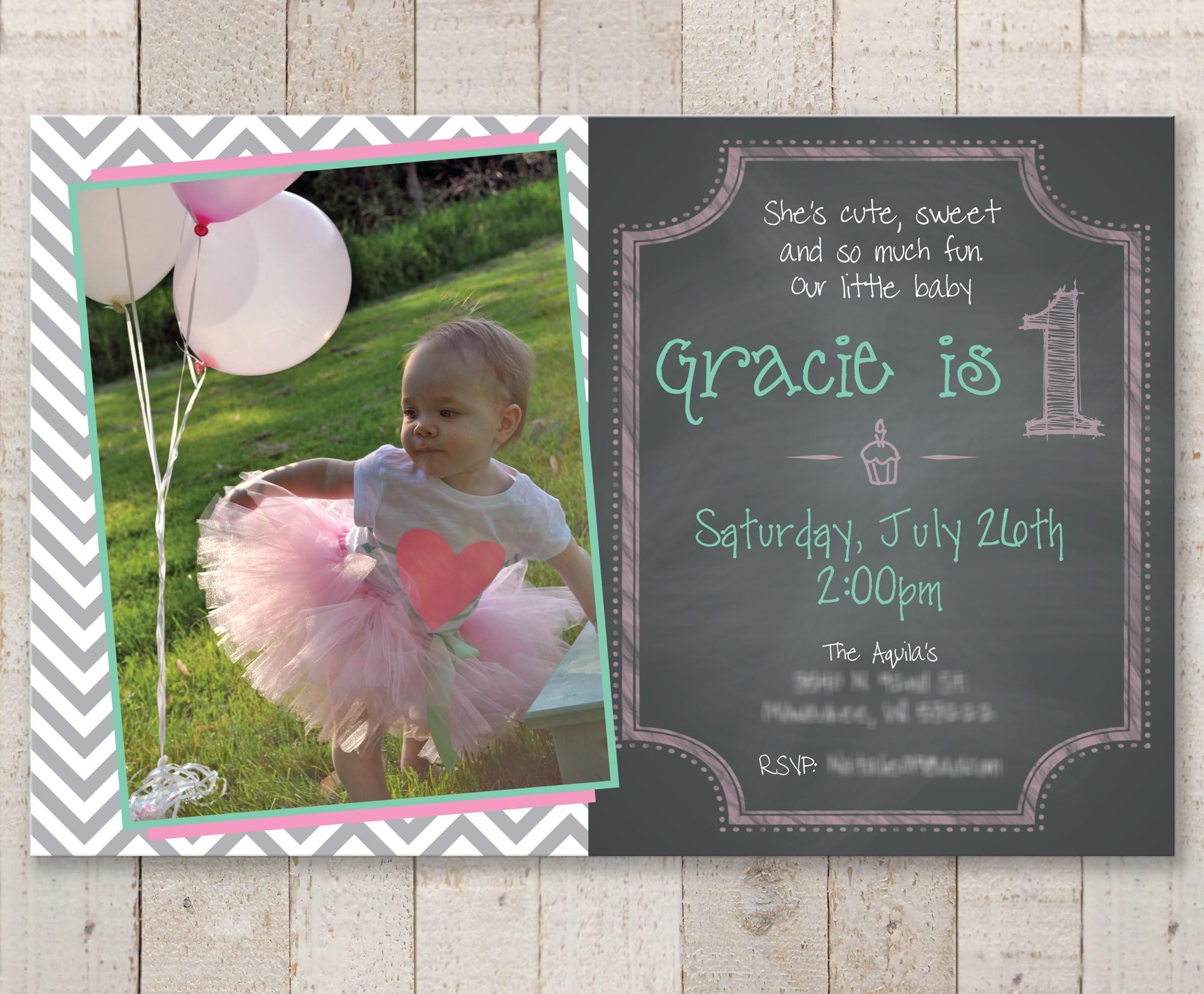 1st Birthday Invitations - Girls 1st Birthday Chalkboard Invitations - Set of 12