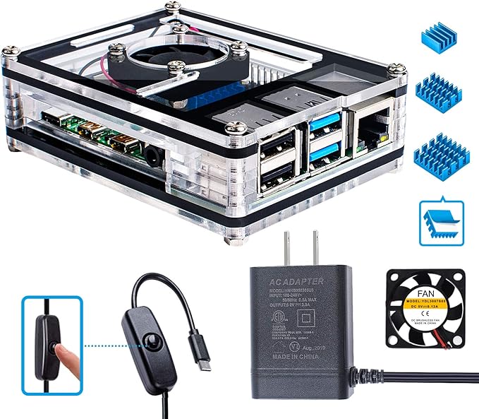 レビュー Miuzei 最新raspberry Pi 4 ケース ラスベリー パイ 4 ケース 冷却ファン ヒートシンク Raspberry Pi 4 Model B対応 Raspberry Pi 4 Model B 本体含まりません 電源付き を評価しているyoutuber