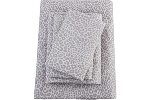 Bedmoon Full Double Leopard Sheets, Light Gray Cheetah Pattern Sheets with Elastic Corner Straps, Cozy Soft Animal Print Bedd