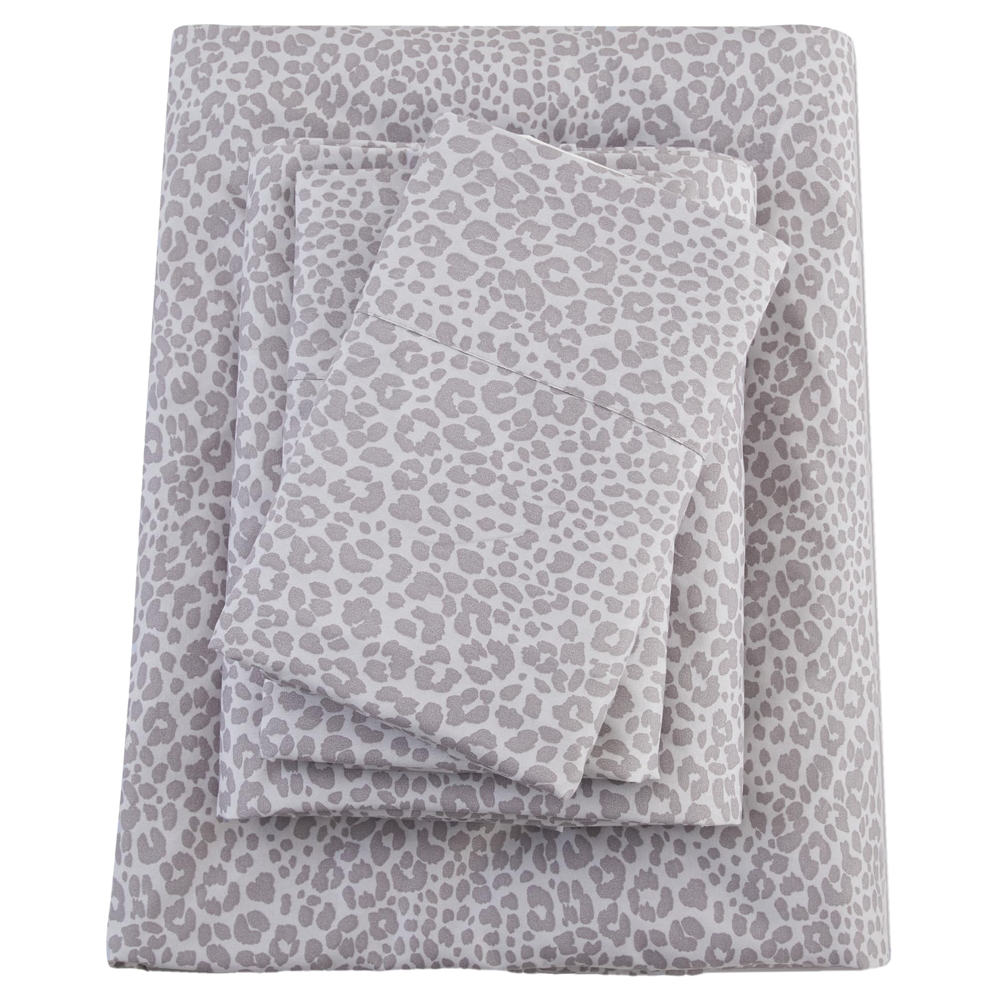 Photo 1 of Bedmoon Queen Leopard Sheets, Light Gray Cheetah Pattern Sheets with Corner Straps, Cozy Animal Print Bed Sheet Set with Non-Slip Fitted Sheet, Soft Microfiber Leopard Sheets