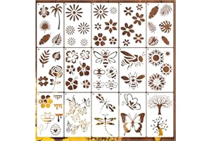 YANROOM Nature Flower Stencils for Painting on Wood Crafts Reusable Plant Sunflower Leaf Butterfly Stencil Art Paint on Wall Canvas Pattern Paint Stencils for Card Making Fabric Shirt (15 Sping)