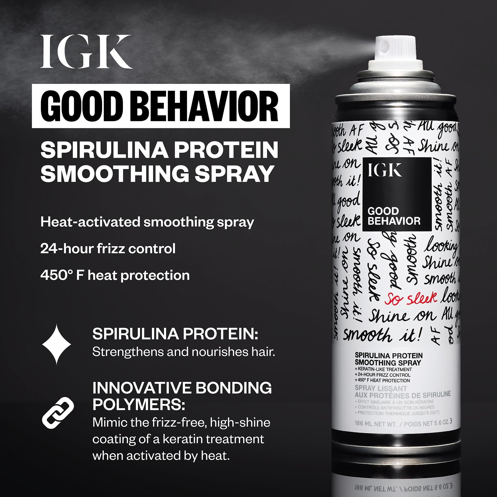 IGK GOOD BEHAVIOR Spirulina Protein Smoothing Spray | Keratin | Treatment | Frizz Control | Heat Protectant | Vegan | Cruelty Free