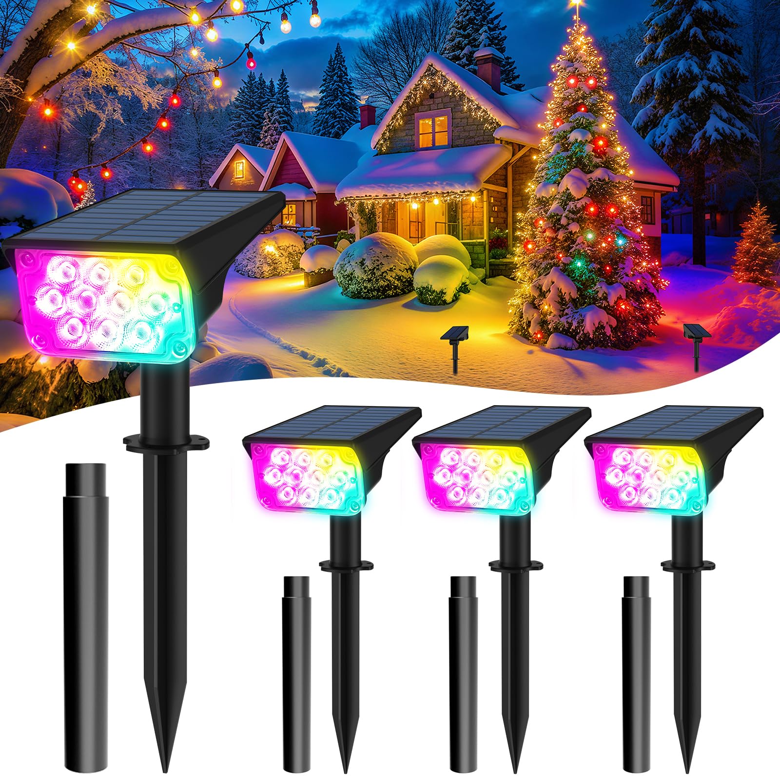 Photo 1 of (used item) T-SUNUS RGB Solar Landscape Spotlights Christmas Outdoor, IP65 Waterproof Color Spot Light Auto Dusk to Dawn