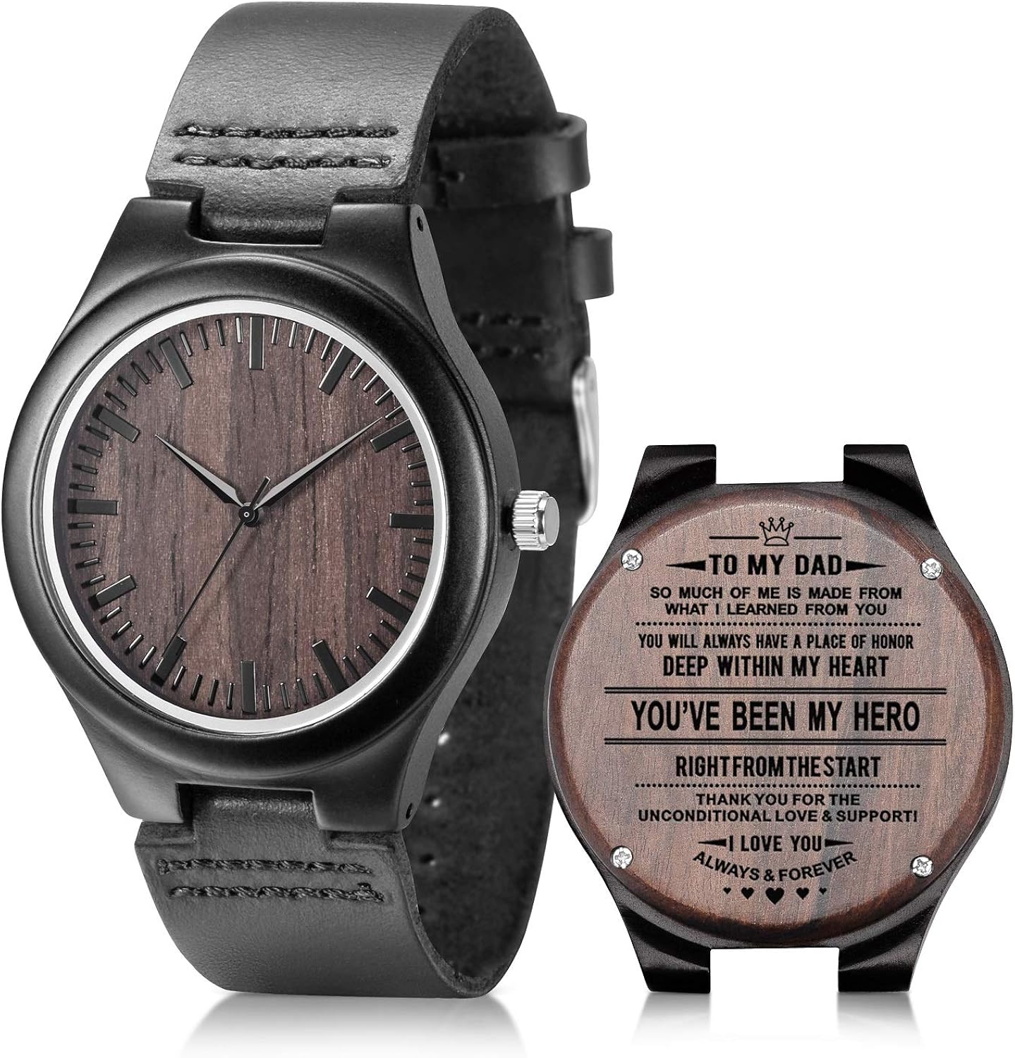 Engraved Wooden Watches for Dad Casual Handmade Ebony