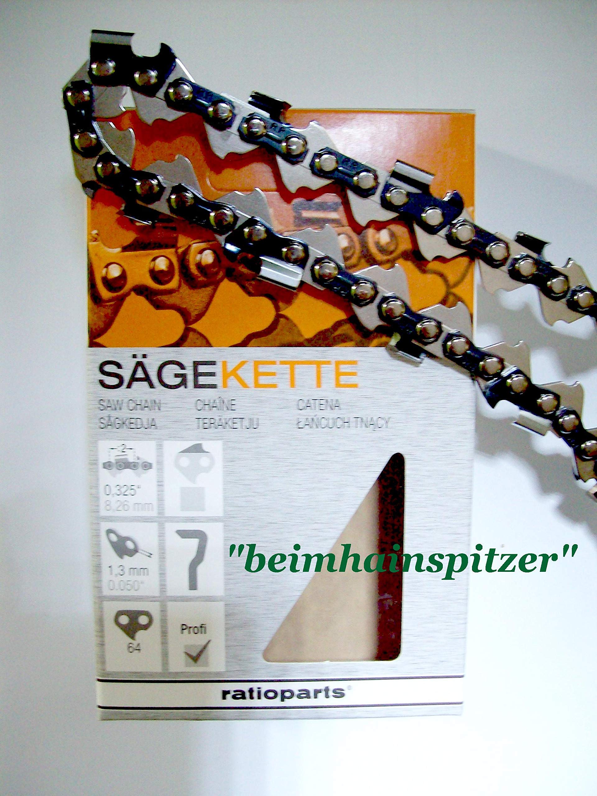 Ratioparts 0.325 Inch Full Chisel Chainsaw Chain 1.3mm Drive Link Thickness 64 Drive Links Black