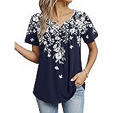 ZEAGOO Womens Summer Tops 2026 Short Sleeve Shirts V Neck Pleated Tunic Tops Work Blouses Business Casual Outfits S-3XL
