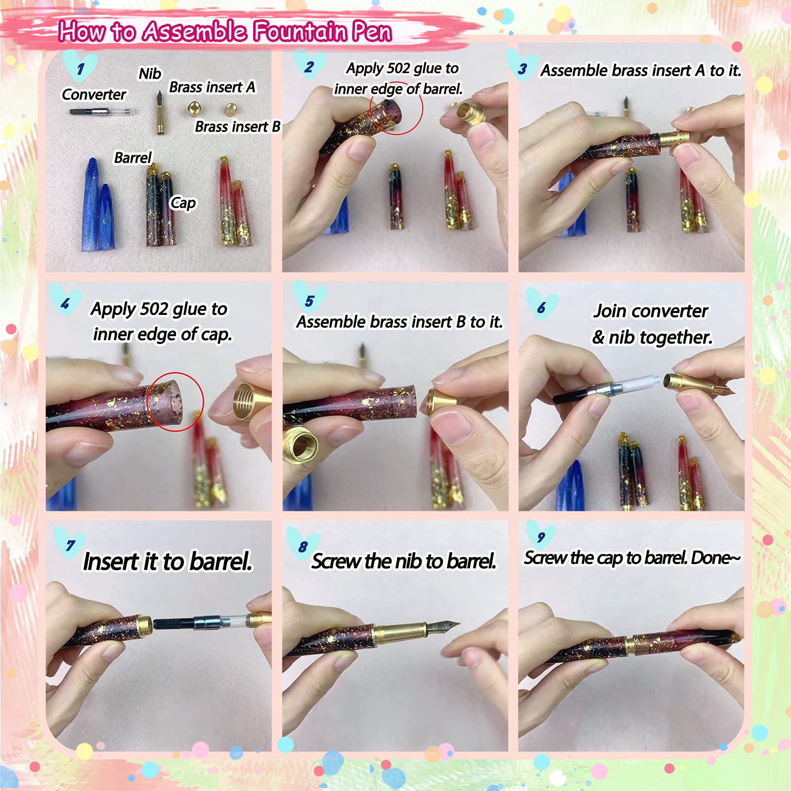 FUNSHOWCASE Fountain Pen and Ball-Pen Silicone Molds Epoxy UV Resin Casting Kit of 22