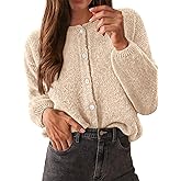 KIRUNDO Women’s Cardigans Casual Loose Button Up Long Sleeve Crewneck Knit Cardigan Sweaters Open Front Outerwear Coats