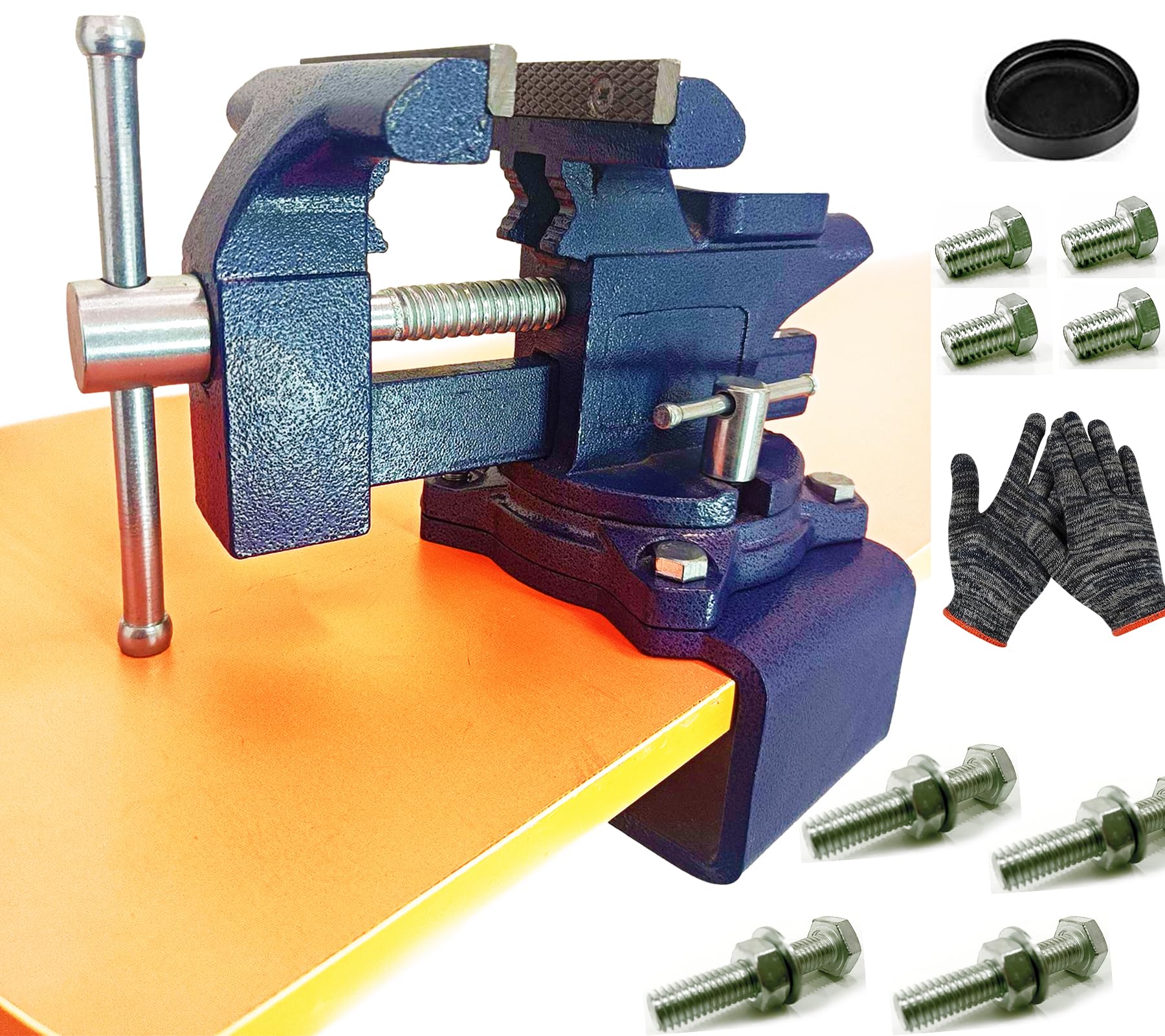 Photo 1 of MYTEC 2-In-1 Work Bench Vise, Upgraded Multi-Purpose Table Vice, Universal Rotate 270°Work Clamp-On Vise, 4.5" blue