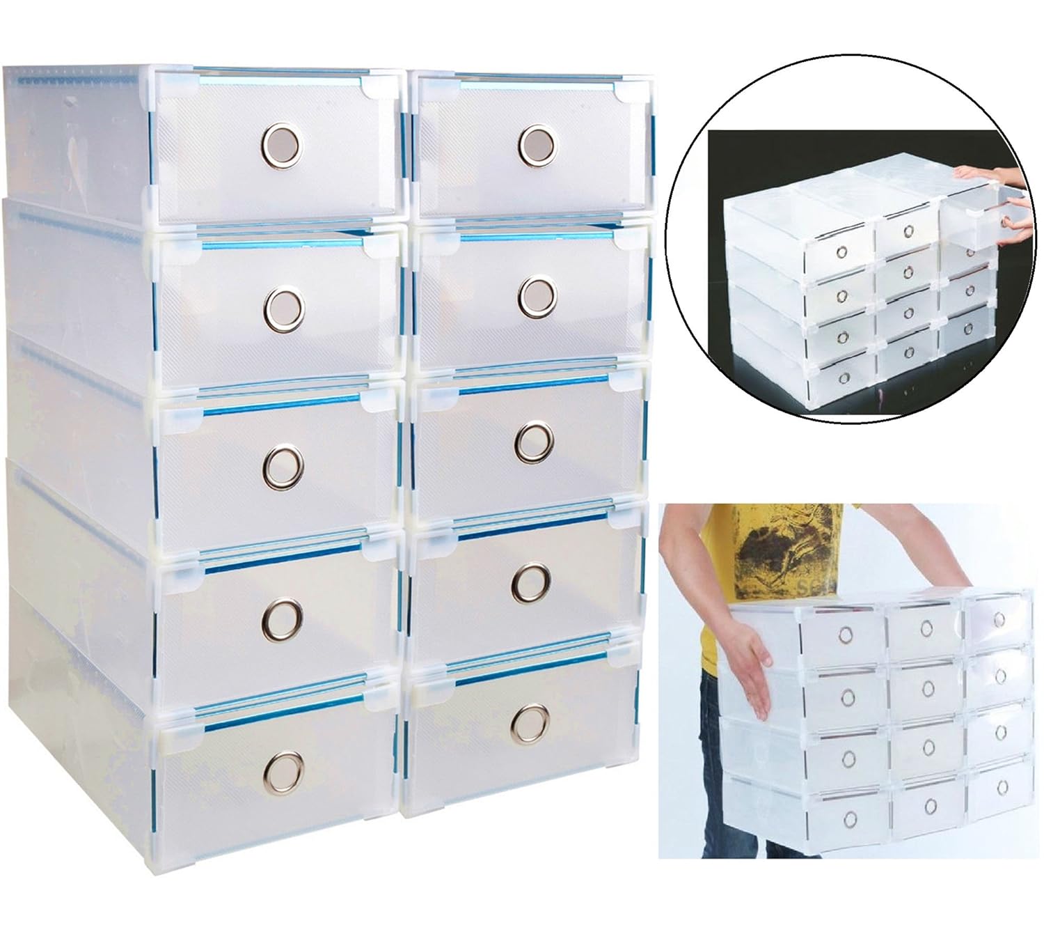 Stapelbar Schuhbox Set 5x / 10x Schuhboxen Schuhkasten Schuhkarton