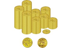 FLYEKIST Pirate Gold Coins Plastic Set of 144,St. Patrick's Pirate Play Fake Gold Treasure Coins for Novelty Party Favors & Party Supplies Decor, Plastic Gold Coins Bulk
