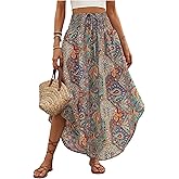 MakeMeChic Women's Boho Skirt Summer Beach Floral Flowy Long Midi Skirt