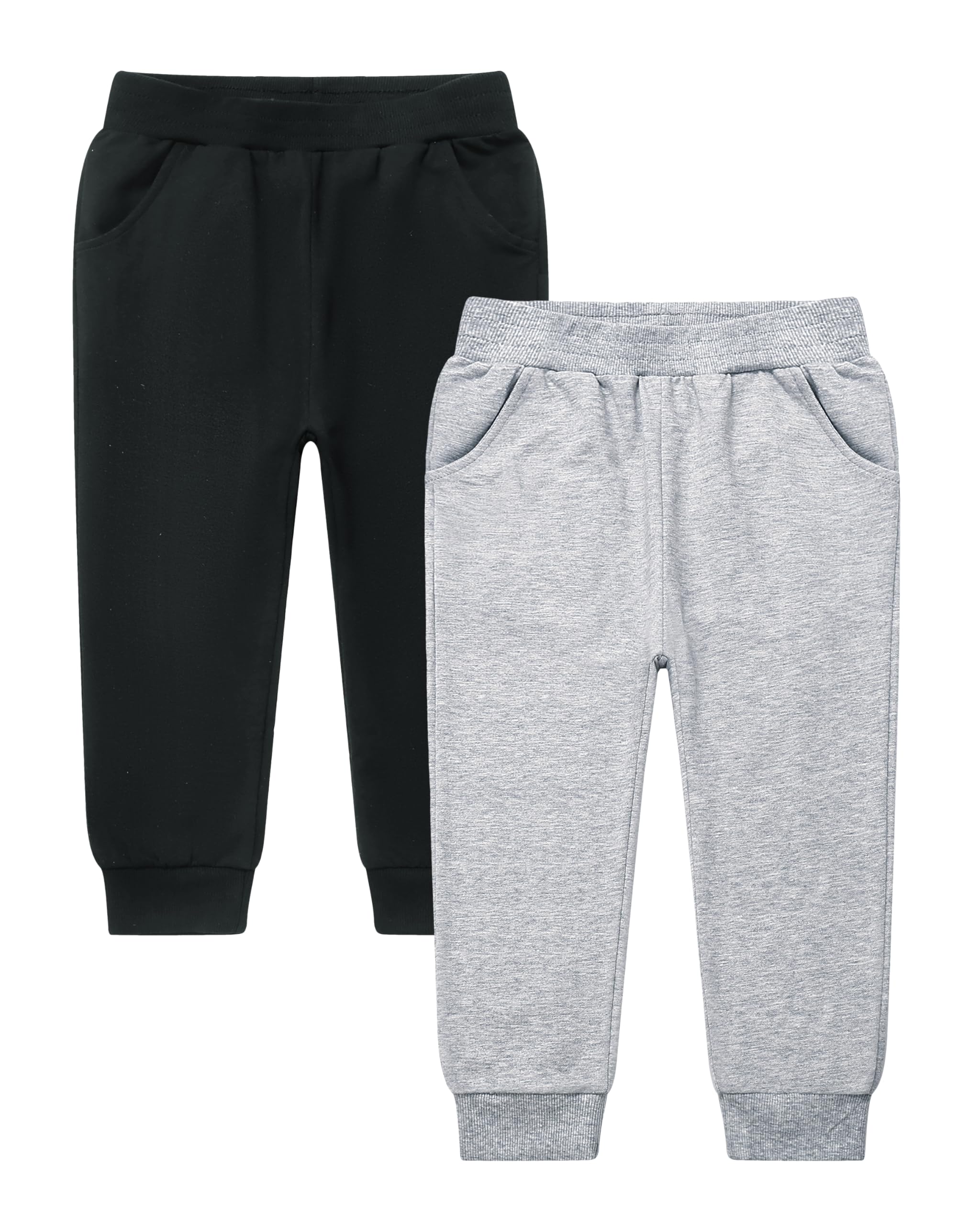 Photo 1 of *ONLY GREY PAIR* GFQLONG Toddler Baby Boys 2 Pack Cotton Active Jogger Pants,Kids Casual Athletic Sweatpants Solid Pocket Bottoms,Black+Grey 2-3T