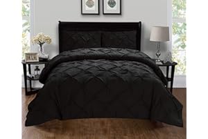 Elegant Comfort Luxury Super-Soft Coziest 1500 Thread Count Egyptian Quality 3-Piece Pintuck Design Duvet Cover Set, (Insert Comforter Protector) Wrinkle-Free, King/California King, Black