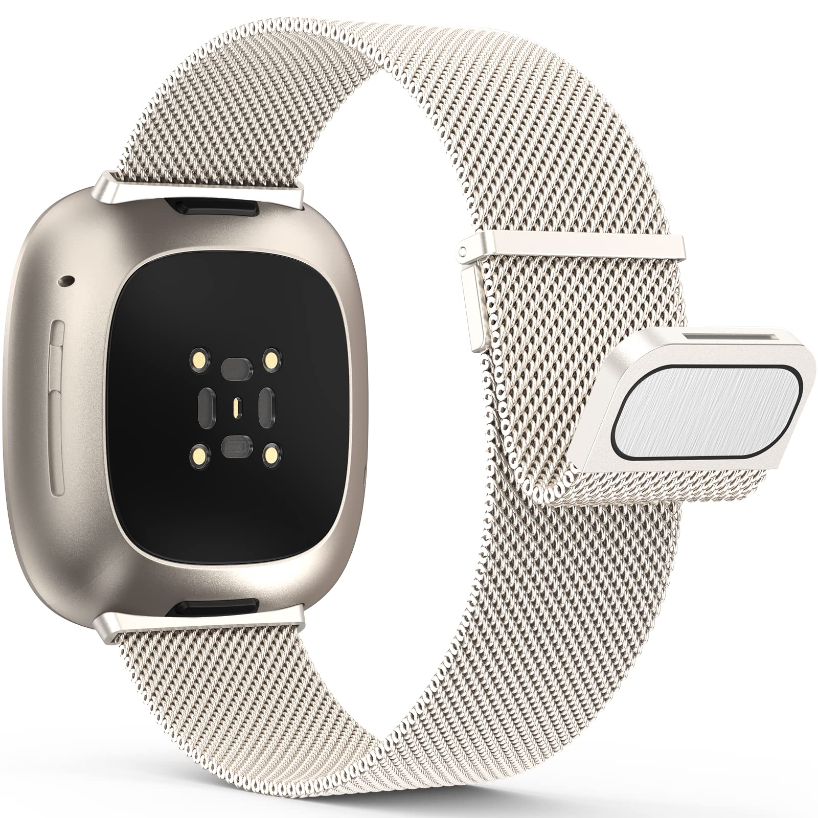 Yoohoo Straps Compatible with Fitbit Versa 3/Fitbit Versa 4/Fitbit Sense 2,Adjustable Stainless Steel with Double Magnetic Clasp Replacement Straps for Women Men/Starlight