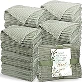 Buryeah 24 Pcs Wedding Flannel Fleece Throw Blanket Bulk with Thank You Card and Ribbon, 50 x 60 in Oeko-TEX Standard 100 Certified Blankets Outdoor Wedding, Guest Party Souvenirs (Sage Green)