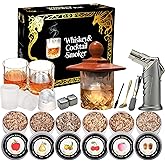 Whiskey Smoker Kit with Torch- 6 Flavors Wood Chips, 2 Whisky Glass Sets- Bourbon Cocktail Smoker Kit, Old Fashioned Drink Smoker Kit, Birthday Bourbon Whiskey Gifts for Men,Dad(NO Butane)