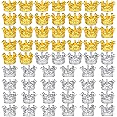 HJZHII 60 Pcs Mini Crowns for Crafts, Queen Crown Charm 3D King Crown Spacer Bead DIY Vintage Charms for Jewelry Making DIY Necklace Bracelet(Gold, Silver)